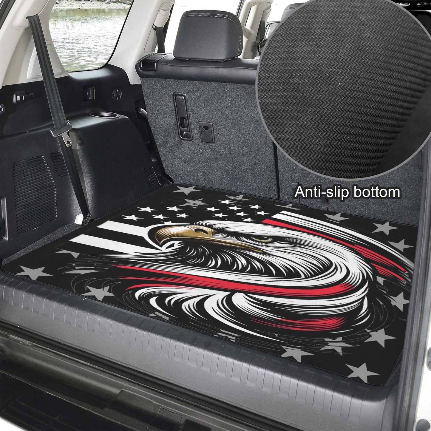 Thin Red Line Flag Inspired Eagle Car Trunk Mat 100 × 75 cm / 39.4 × 30 in Printed in the USA