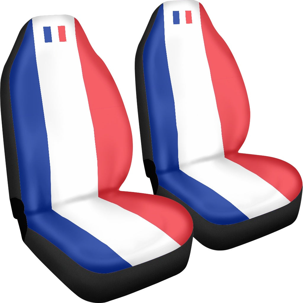 Two [Brand] car seats with red, white, blue stripes.
