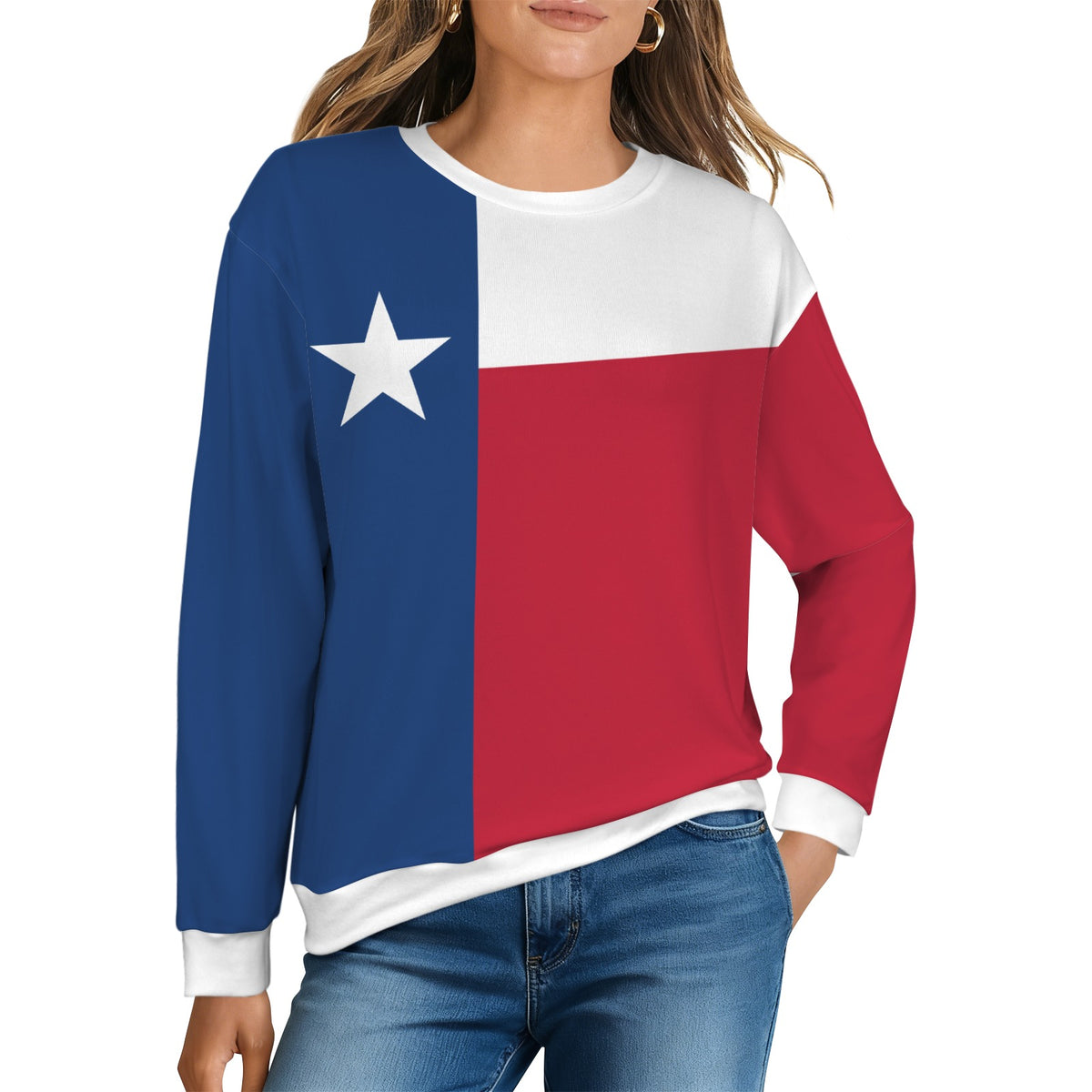 Texas Flag Inspired Women's Crew Neck Sweater Printed in the USA