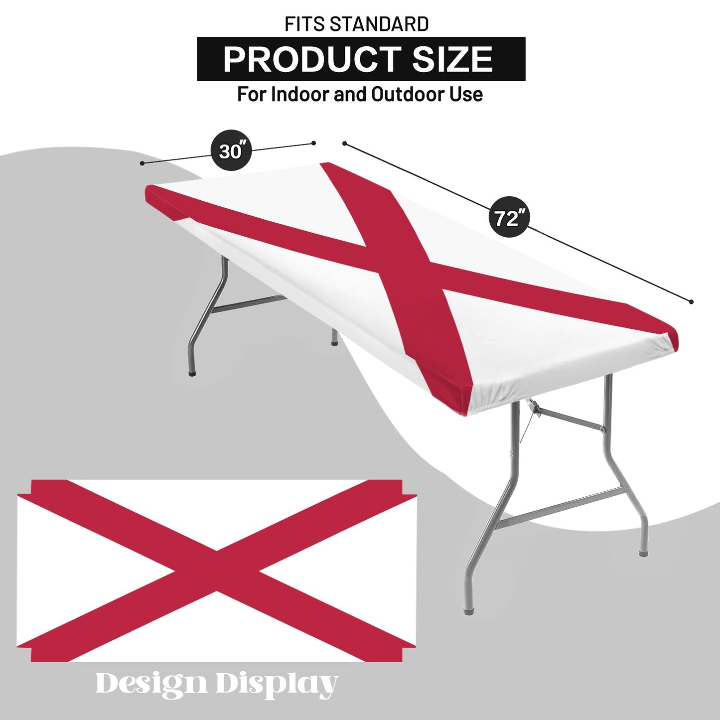 Alabama Flag Inspired Custom Elastic Fitted Tablecloth 72x30 inch (Made in the USA)