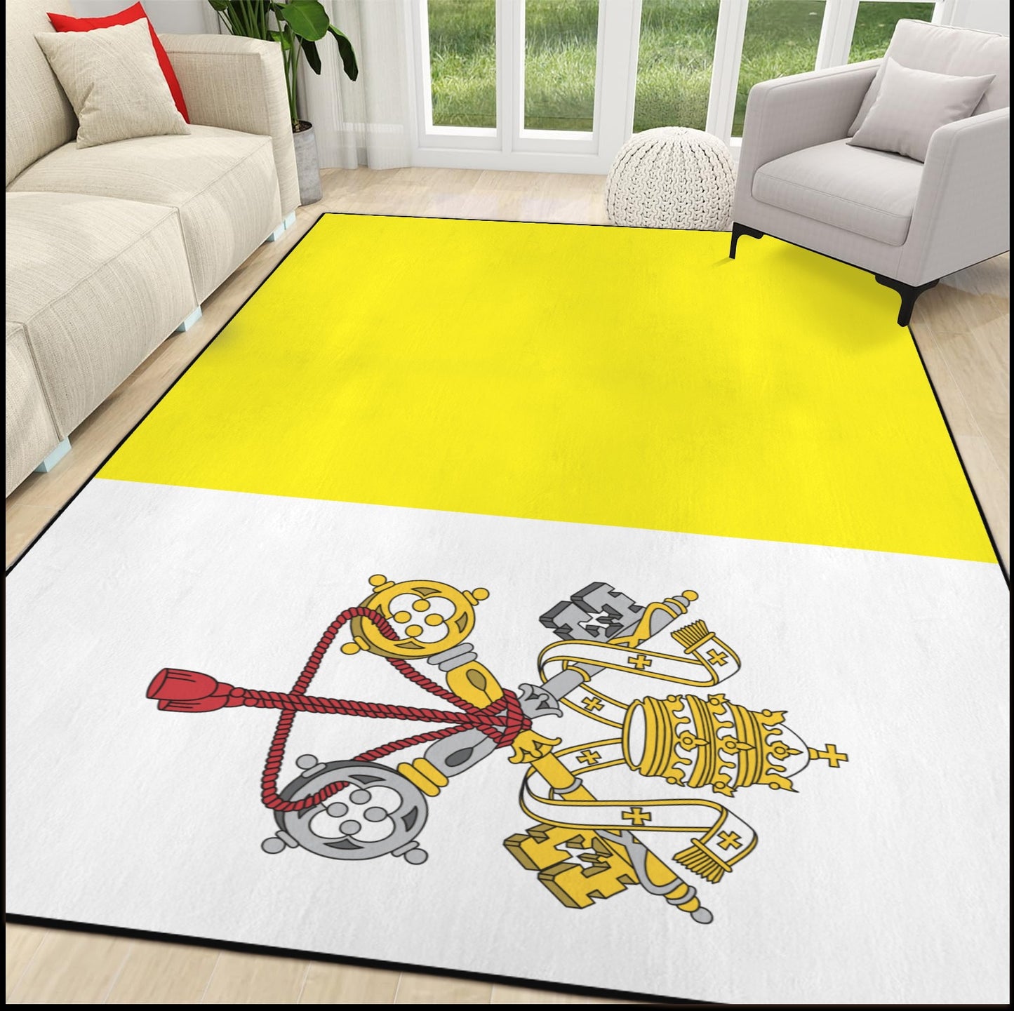 Vatican City Flag Inspired 84x60 Inch Area Rug with Black Binding (Made in the USA)