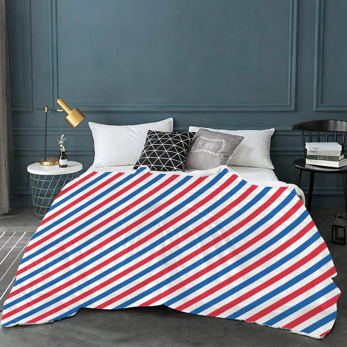 USA/American Flag Inspired Striped Pattern Sherpa Fleece Blanket 90" x 108" | Prtinted in the USA