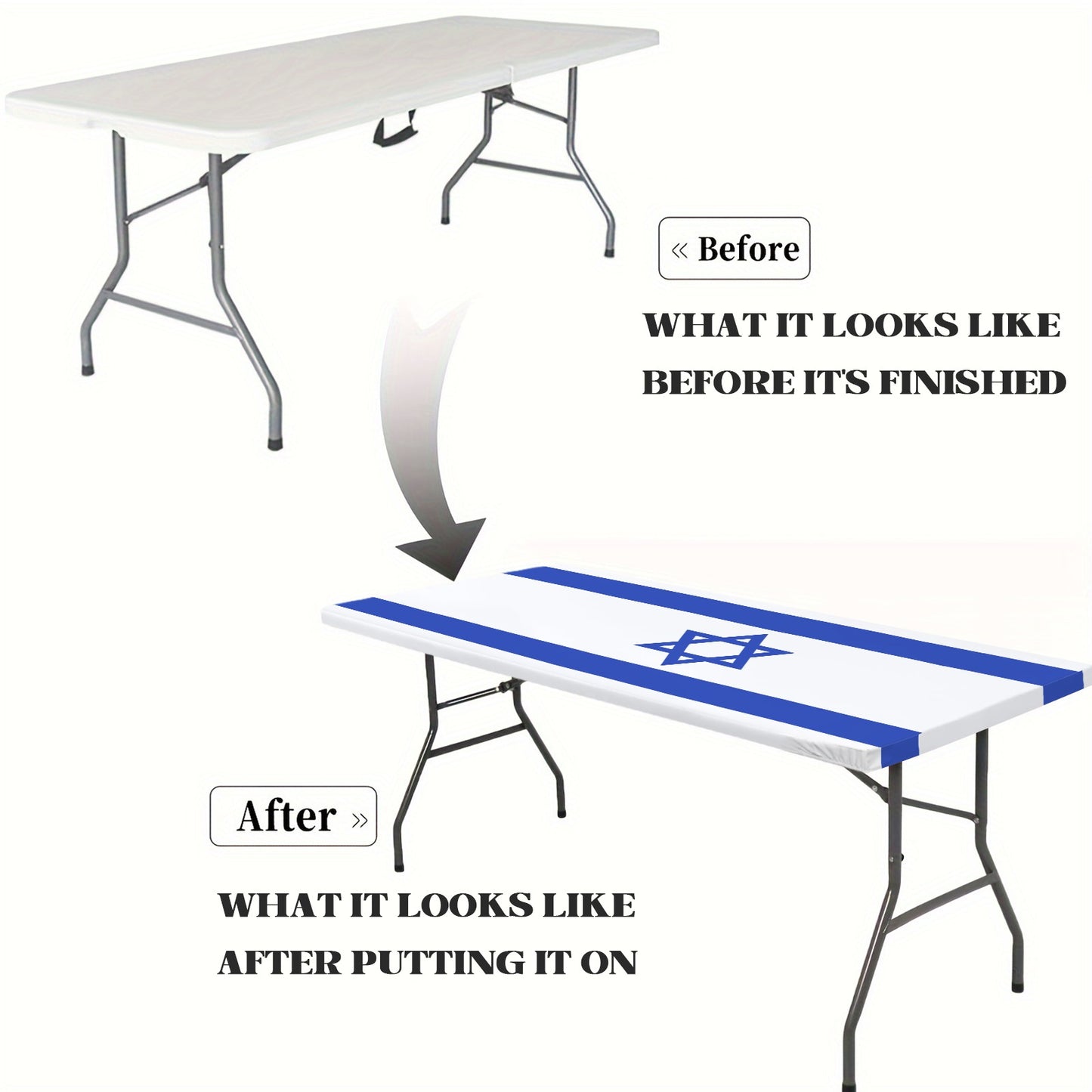 Israel Flag Inspired Custom Elastic Fitted Tablecloth 72x30 inch (Made in the USA)