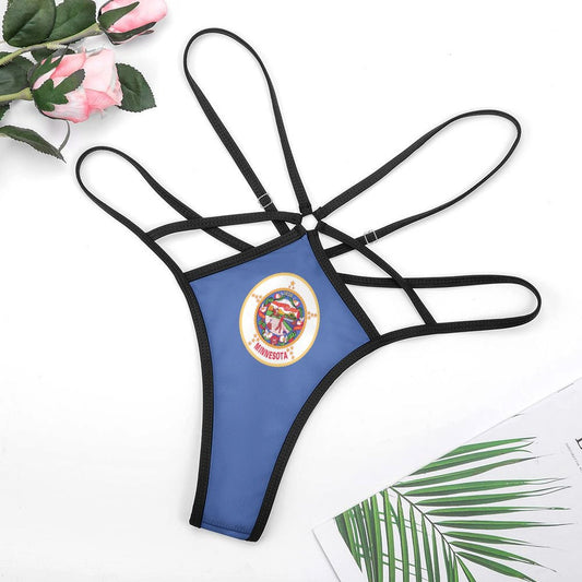 Blue strappy thong with Minnesota flag emblem, [Brand].