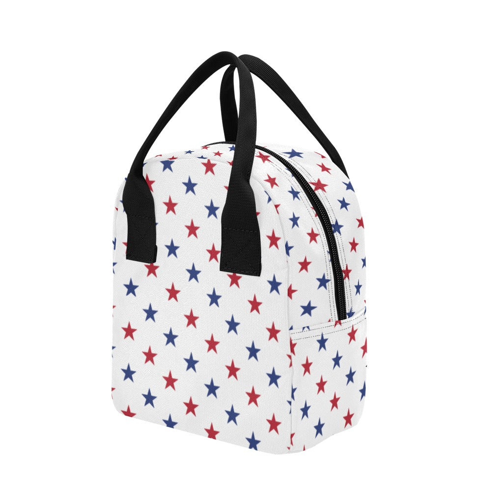 USA/American Flag Inspired Red & Blue Stars Pattern Insulated Lunch Bag