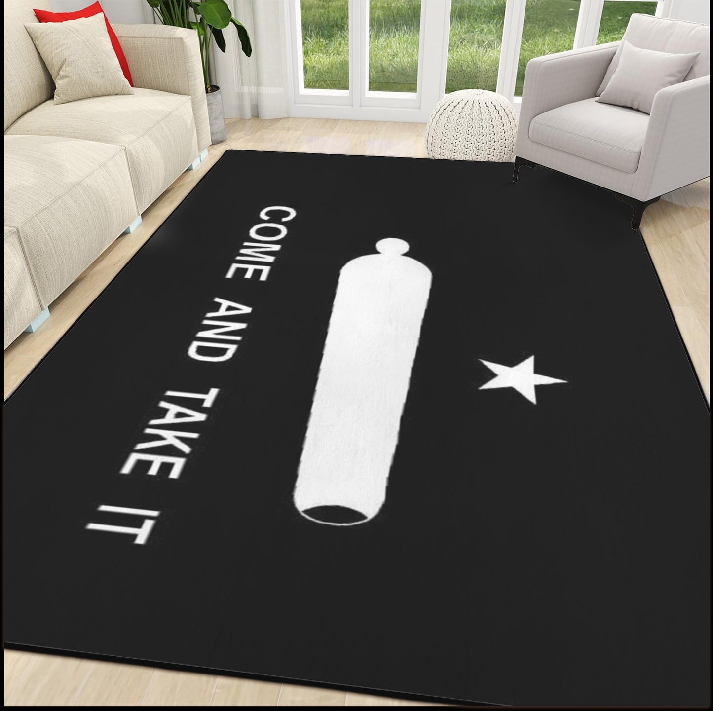 Come and Take It Flag Inspired 84x60 Inch Area Rug with Black Binding (Made in the USA)