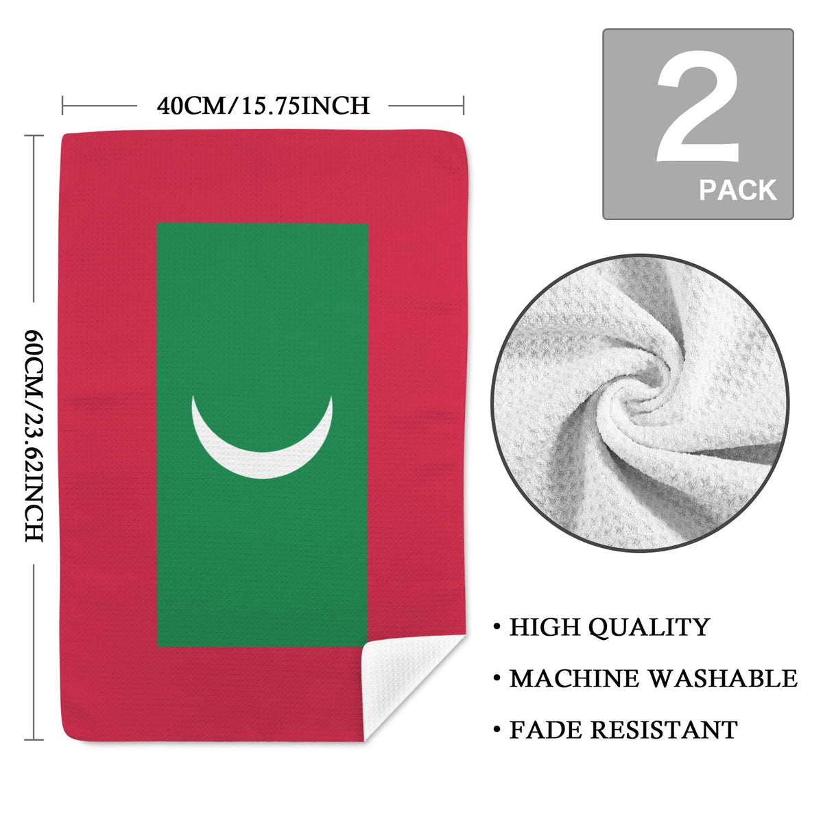 Maldives Flag Inspired Kitchen Towel 40X60cm (Pack of 2) | Printed In the USA