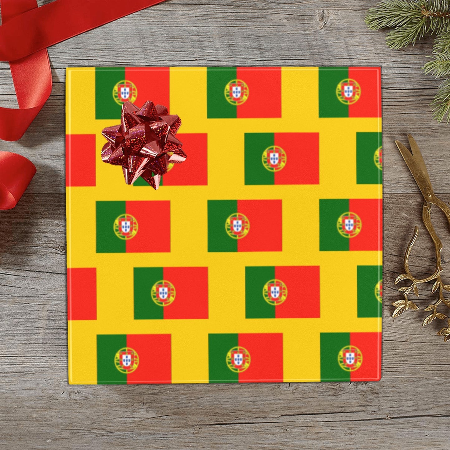 Portugal Flag Inspired Custom Gift Wrapping Paper 58"x 22.5" (4 Rolls)
