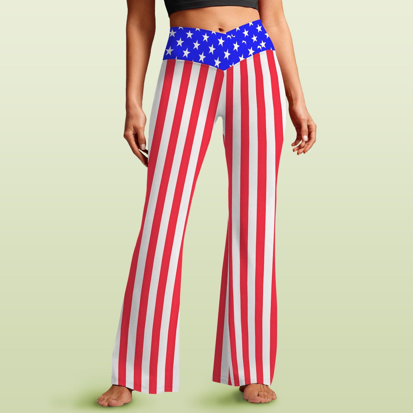 USA/American Flag Inspired Women's V-Crossover High Waisted Flare Leggings