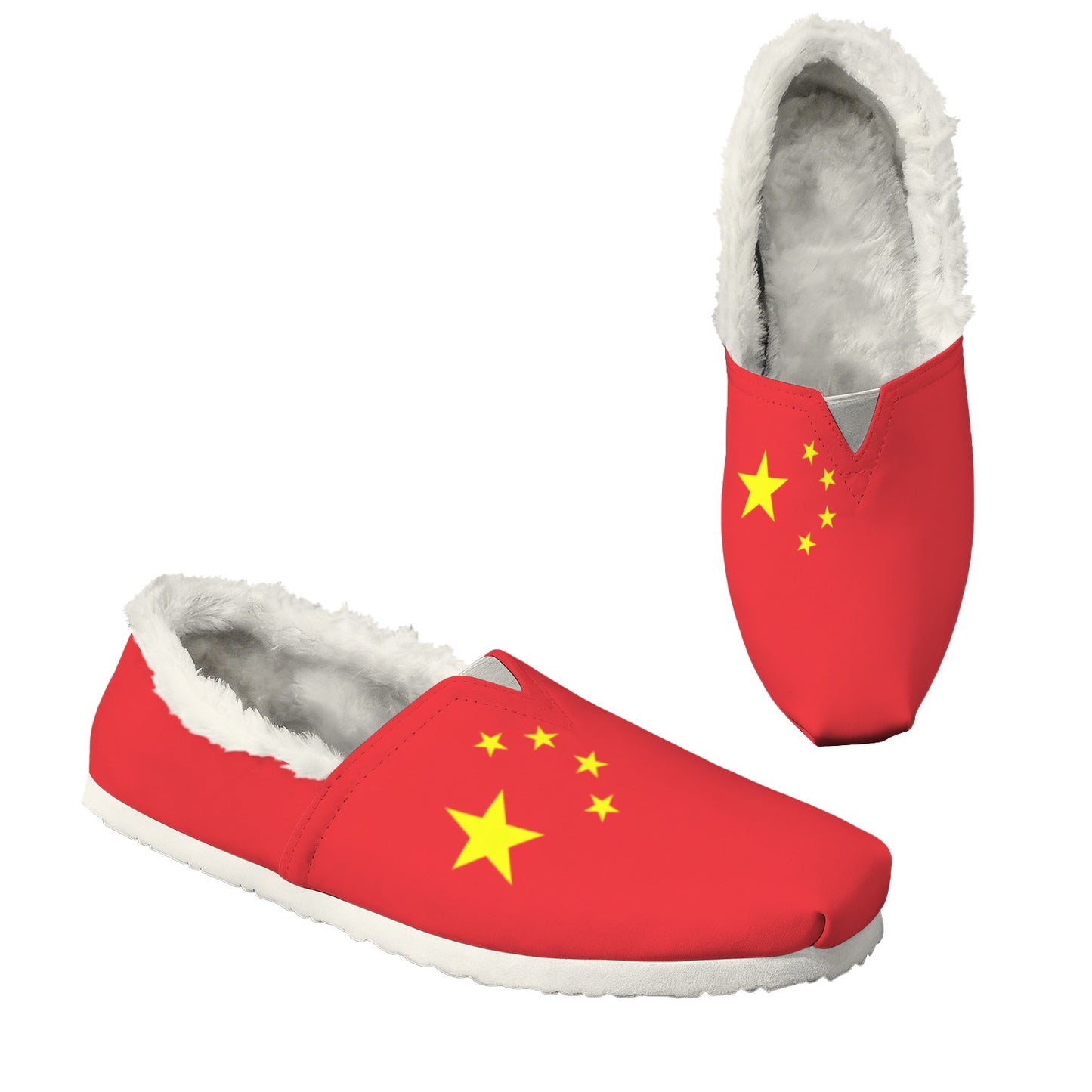 China Flag Inspired Women's Fleece-Lined Canvas Slip-On