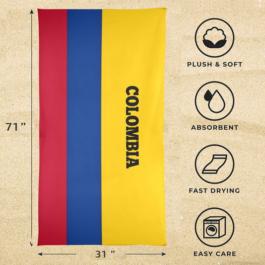 Colombia Flag Beach Towel 31"x71" (Made in USA)