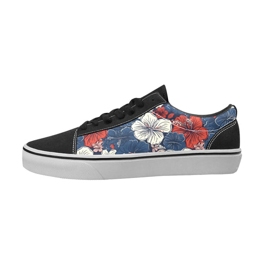 USA/American Flag Inspired Hawaiian Floral Pattern Men's Lace-Up Canvas Shoes