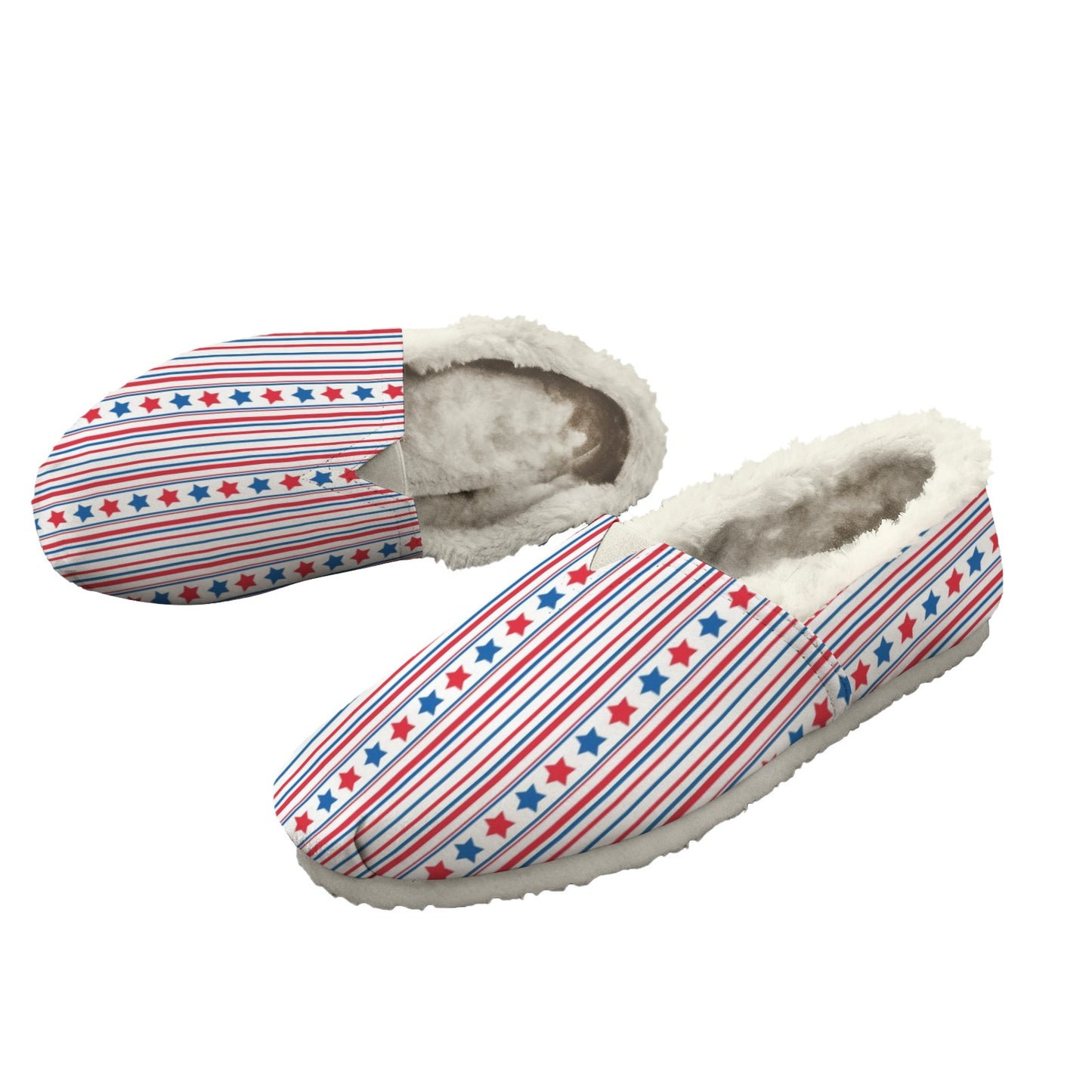 USA/American Flag Inspired Stars & Stripes Pattern Women's Fleece-Lined Canvas Slip-On