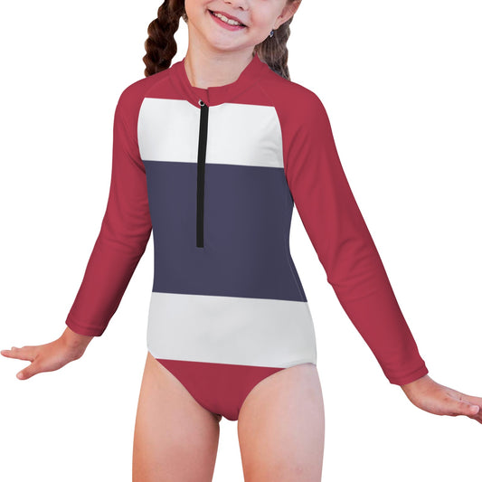 Thailand Flag Little Girls' Long Sleeve One-Piece Swimsuit