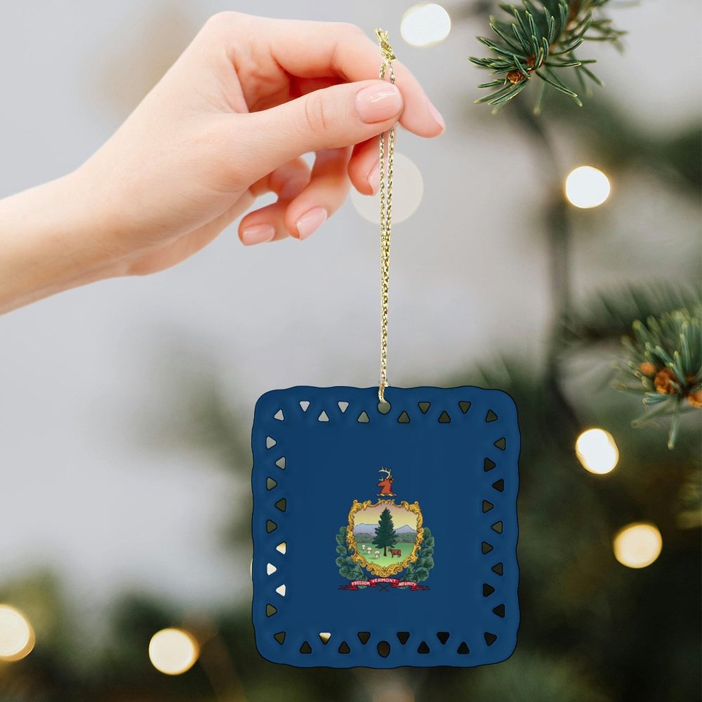 Vermont Flag Inspired Square Ceramic Ornament Made in the USA