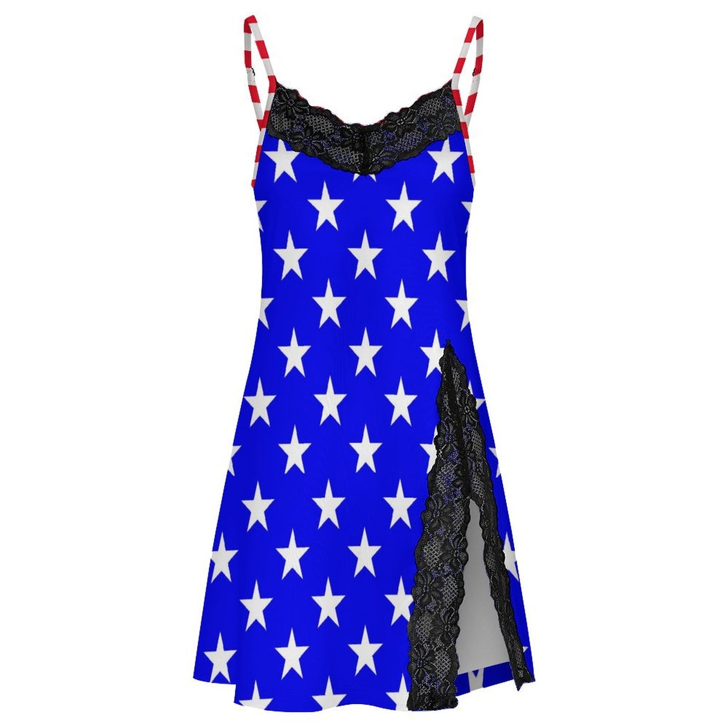 USA/American Flag Inspired Women's Lace Slit Cami Pajama Dress