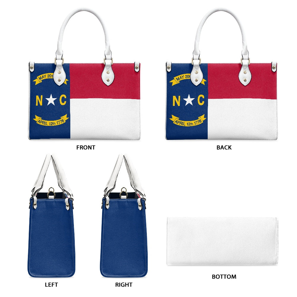[Brand] handbag featuring North Carolina flag design, multiple views.