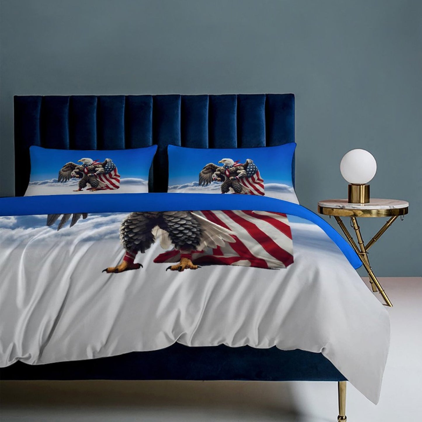 USA/American Flag Inspired Eagle with Cape On The Clouds 3-Piece Bedding Set (1 Duvet Cover + 2 Pillow Shams) – 102"×90"