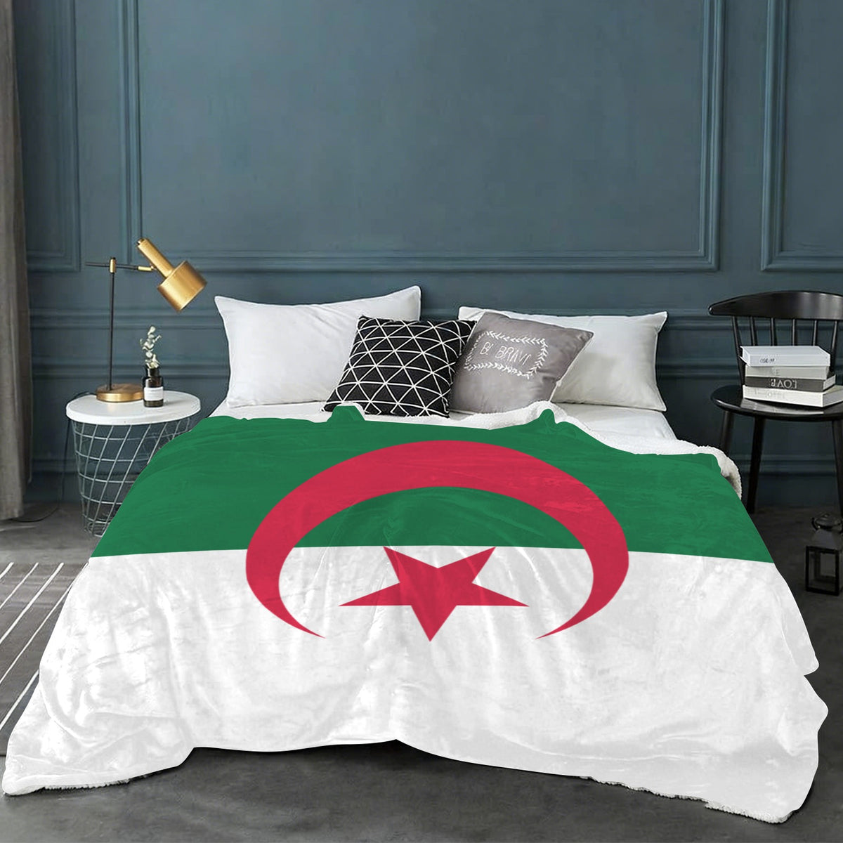 Algeria Flag Inspired Sherpa Fleece Blanket 90" x 108" | Ships from USA