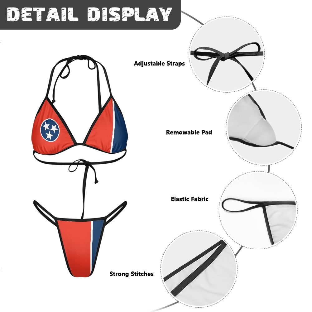 Tennessee Flag Inspired Women's Triangle Thong Bikini