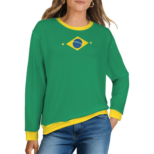 Brazil Flag Inspired Women's Crew Neck Sweater Printed in the USA