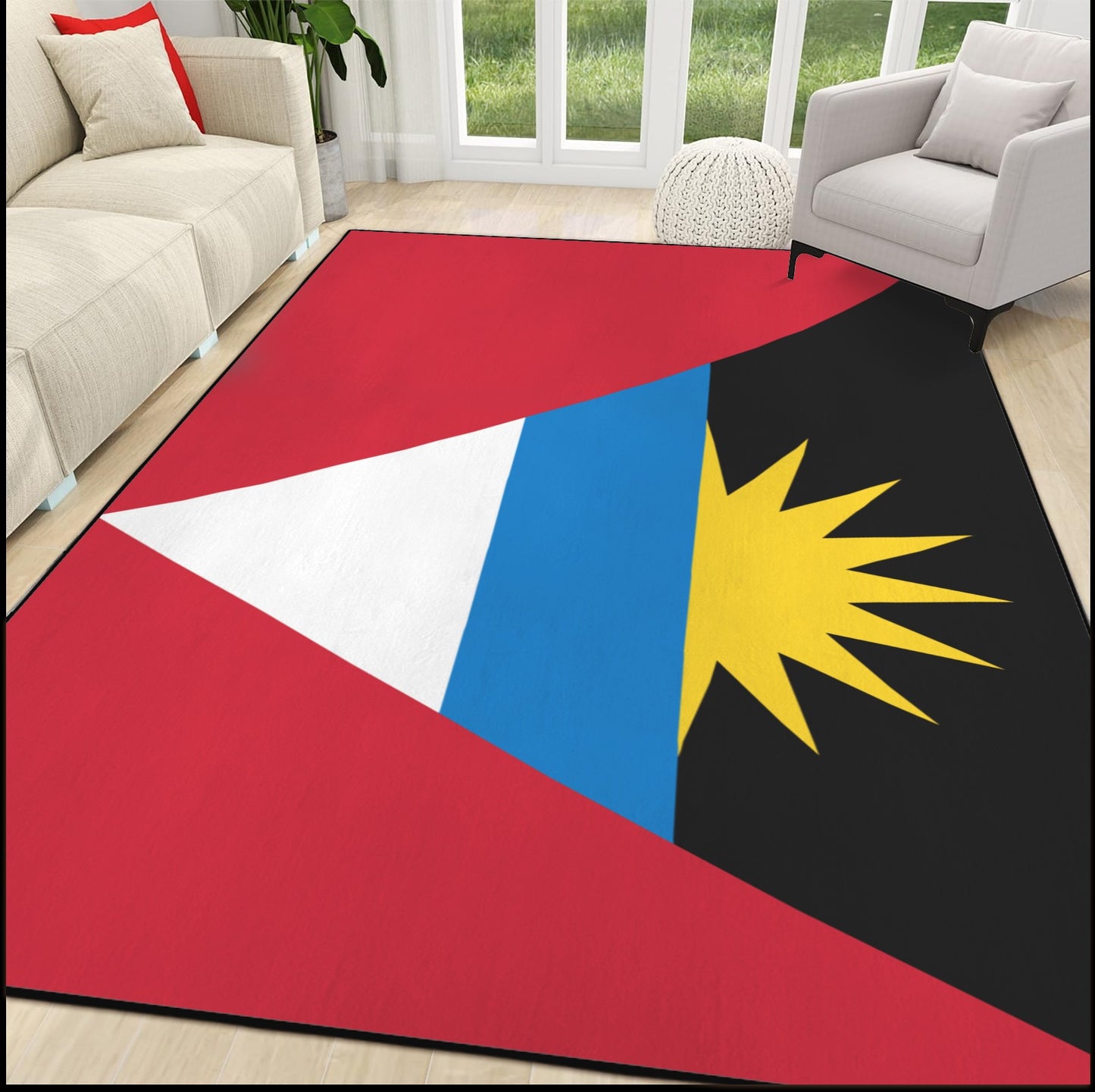Antigua and Barbuda Flag Inspired 84x60 Inch Area Rug with Black Binding (Made in the USA)