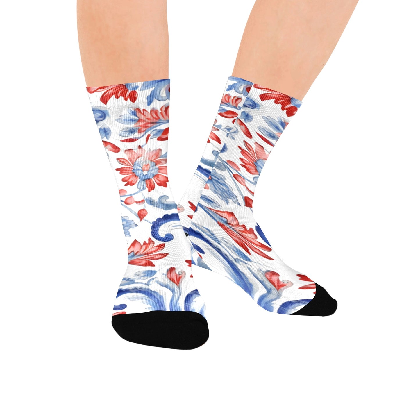 USA/American Flag Inspired Floral Pattern Women's Custom  Socks | Ships from USA