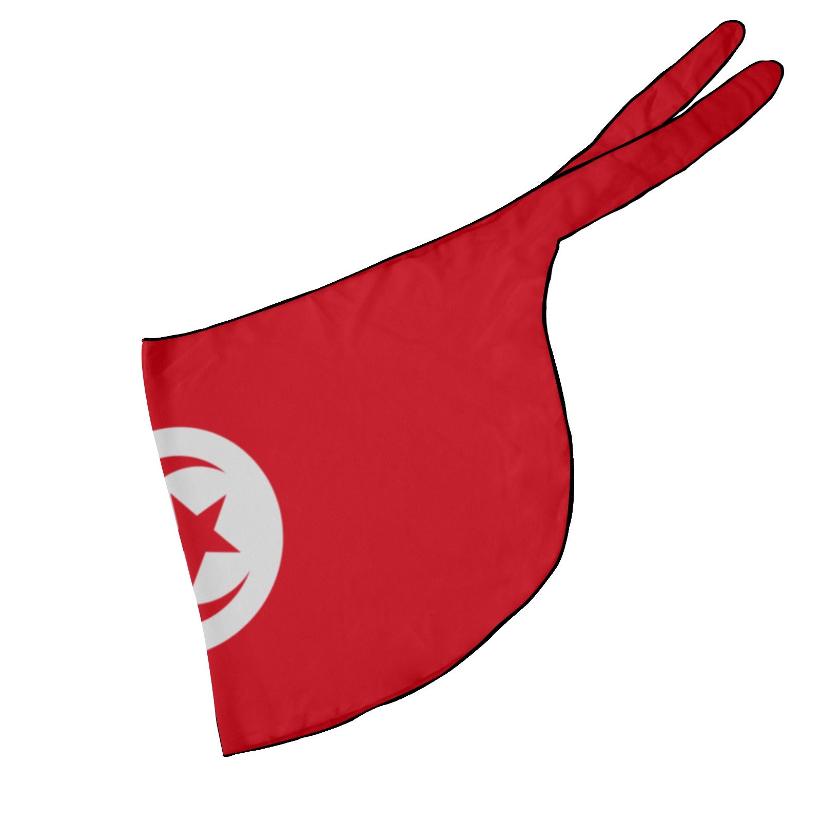 Red [Brand] bandana with star and crescent design.