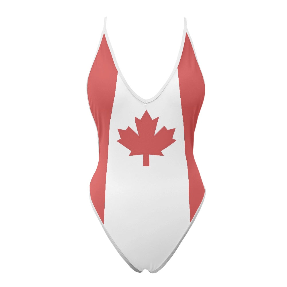 Canada Flag Inspired One-Piece Thong Swimsuit