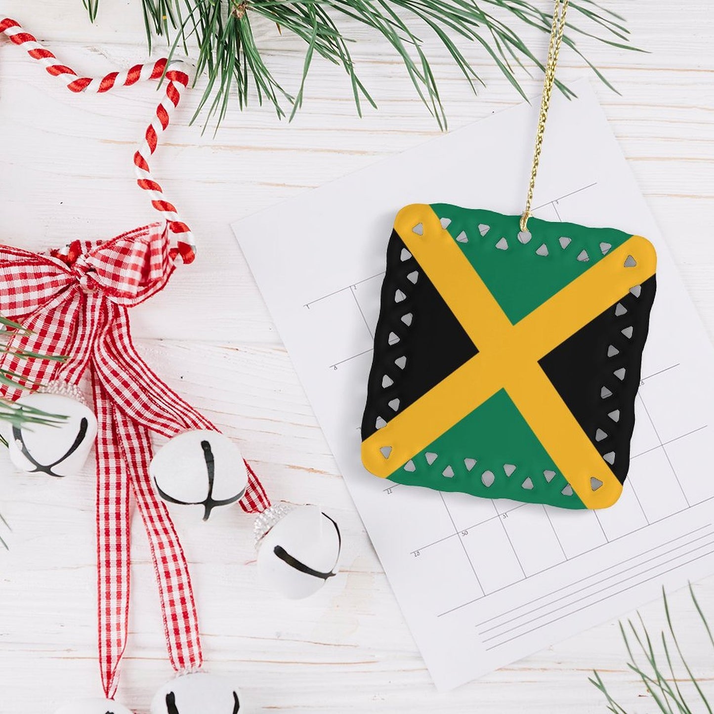 Jamaica Flag Inspired Square Ceramic Ornament Made in the USA