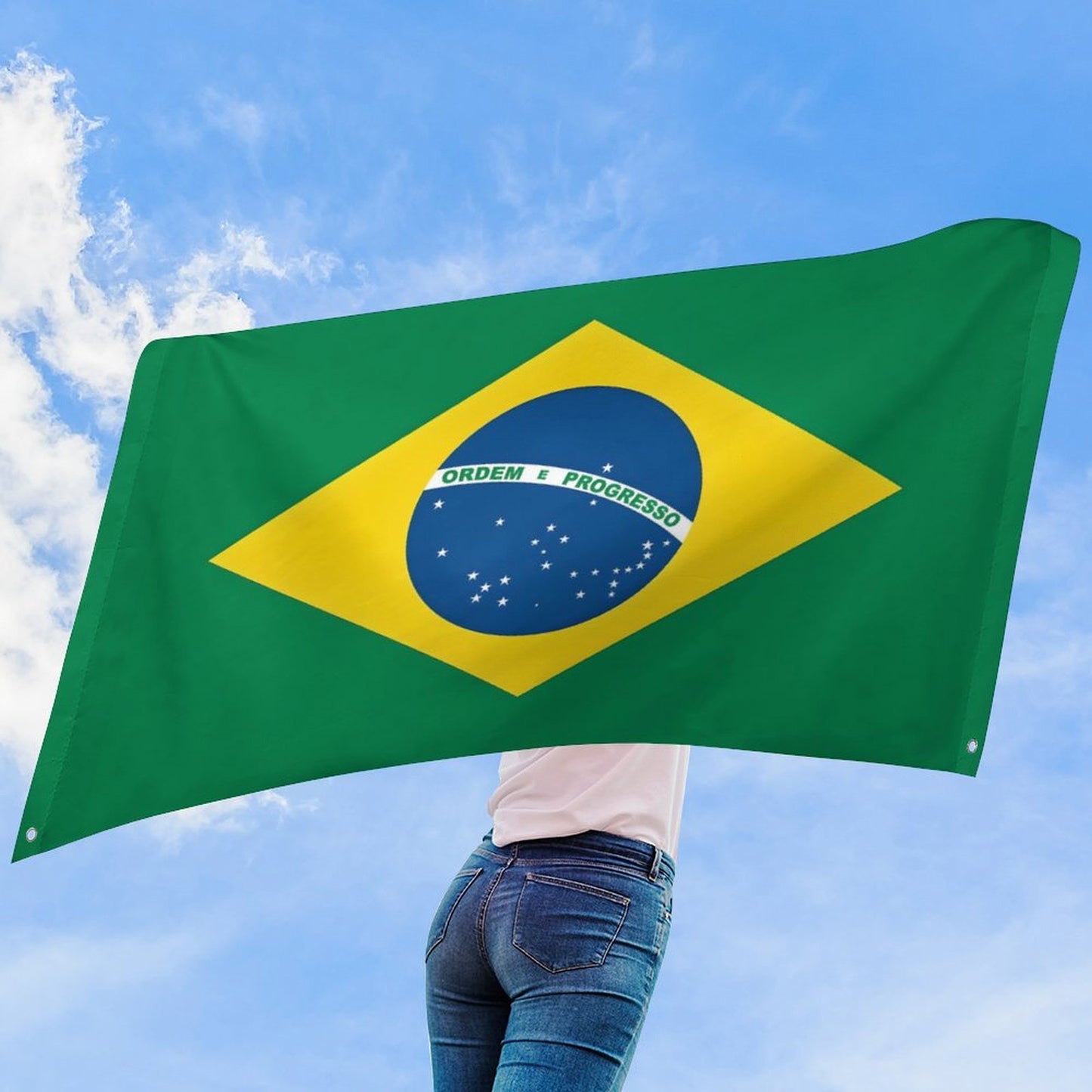 Brazil Flag Inspired Wall Mount Flag with Four Grommets (35x59 in)