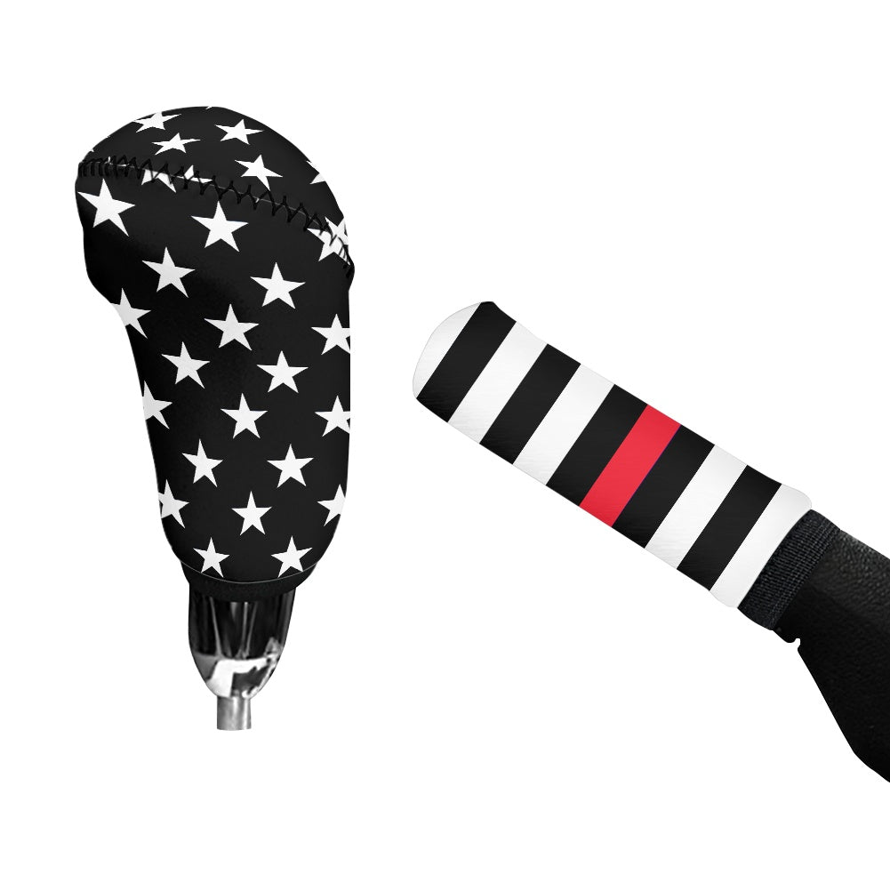 Thin Red Line Flag Inspired Gear Lever Cover+Hand Brake Cover