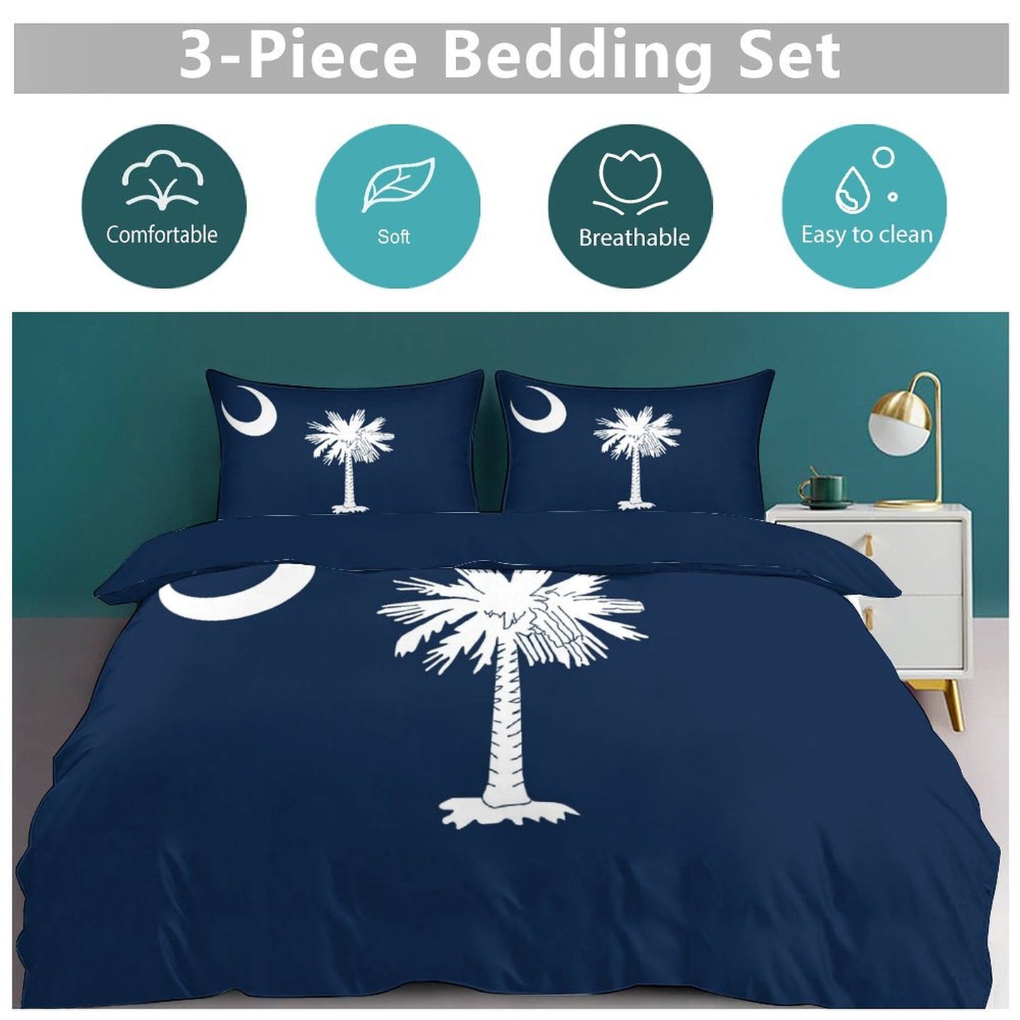 South Carolina Flag Inspired 3-Piece Bedding Set (1 Duvet Cover + 2 Pillow Shams) – 102"×90"