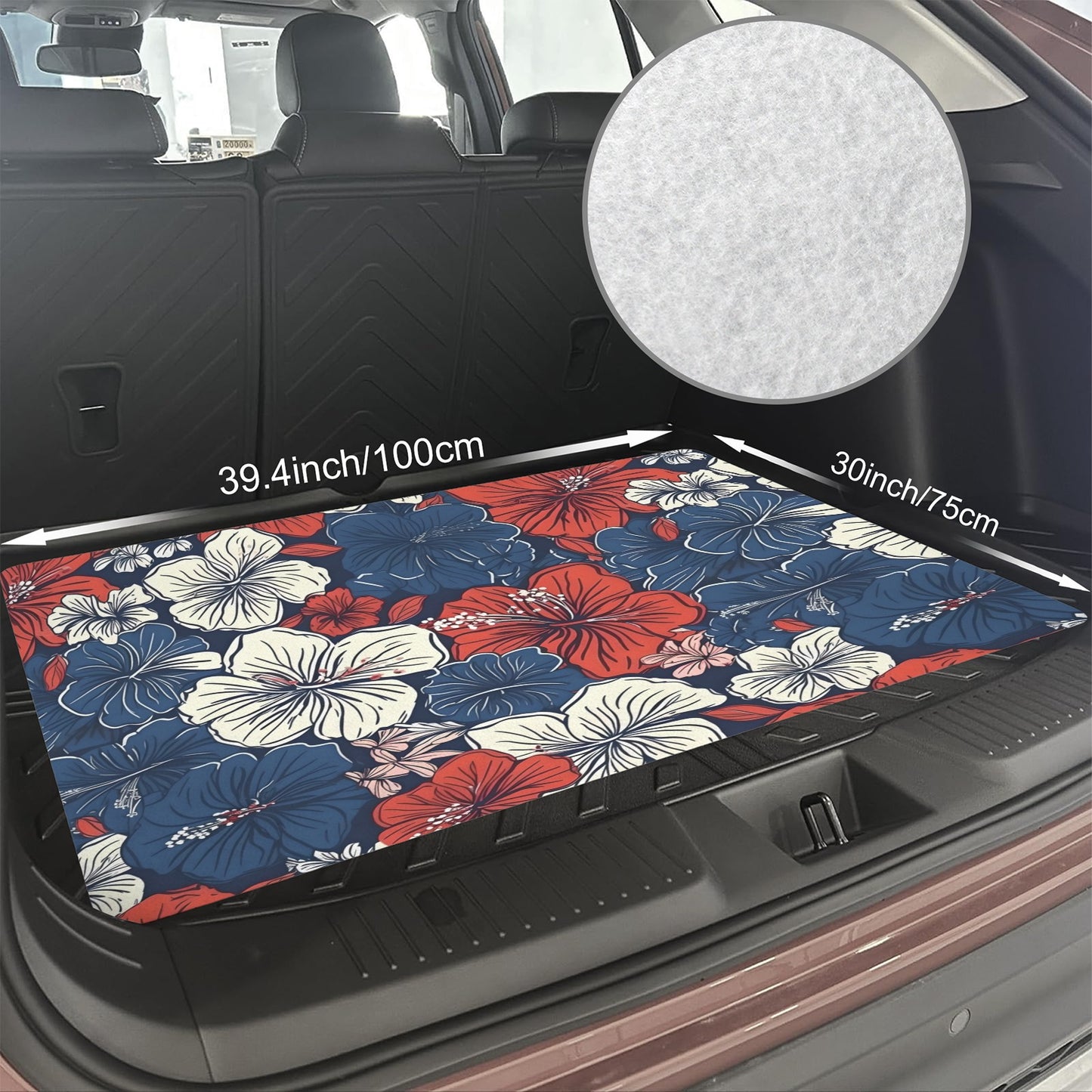 USA/American Flag Inspired Hawaiian Floral  Pattern Car Trunk Mat 100 × 75 cm / 39.4 × 30 in Printed in the USA