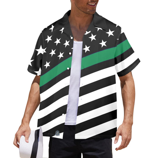 Man wearing [Brand] shirt featuring stripes and star design.