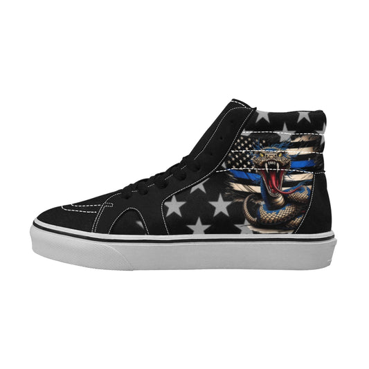 Thin Blue Line Flag Inspired with Snake Women's High Top Canvas Shoes