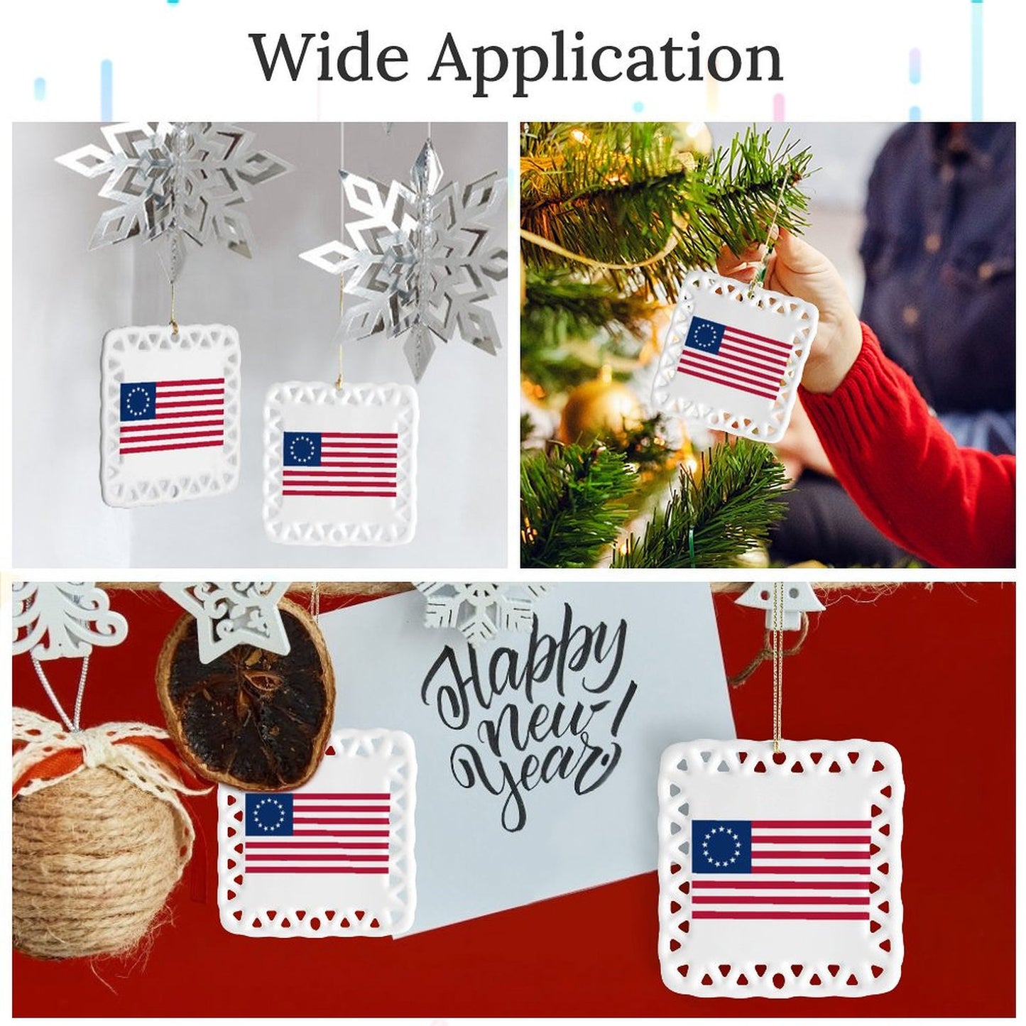 USA/American Betsy Ross Flag Inspired Square Ceramic Ornament Made in the USA