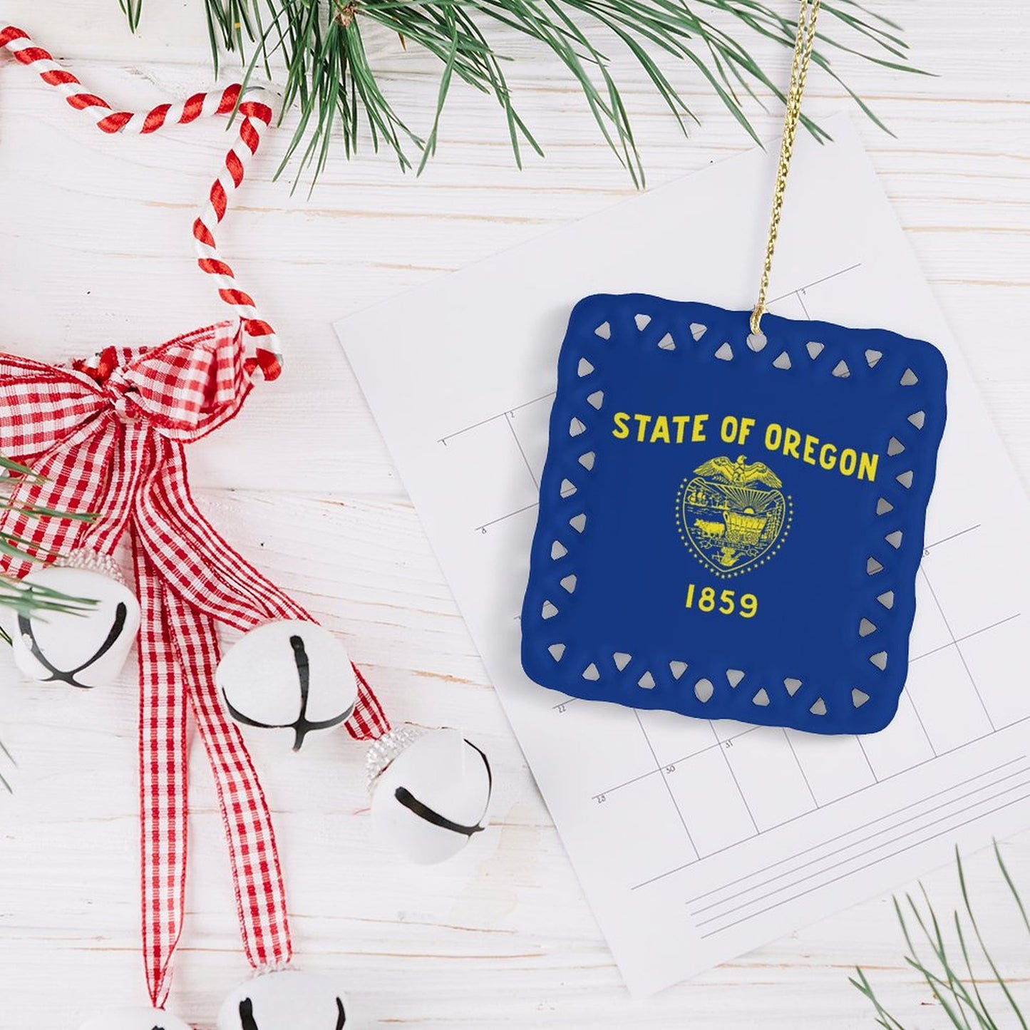 Oregon Flag Inspired Square Ceramic Ornament Made in the USA