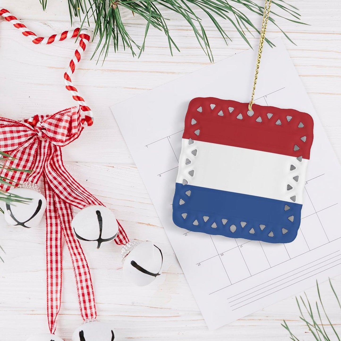 Netherlands Flag Inspired Square Ceramic Ornament Made in the USA