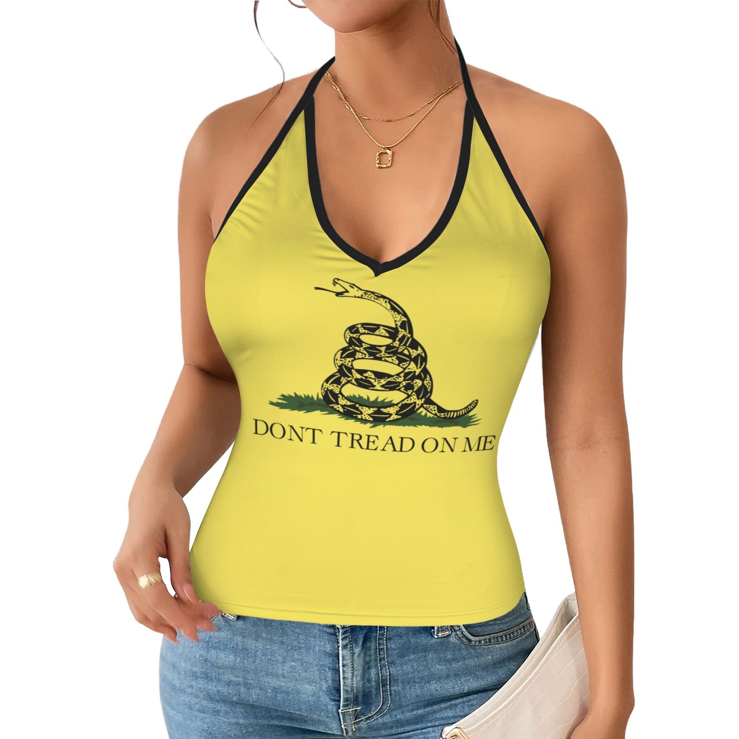 Gadsden Flag Inspired V-neck Halter Open Back Tank Top