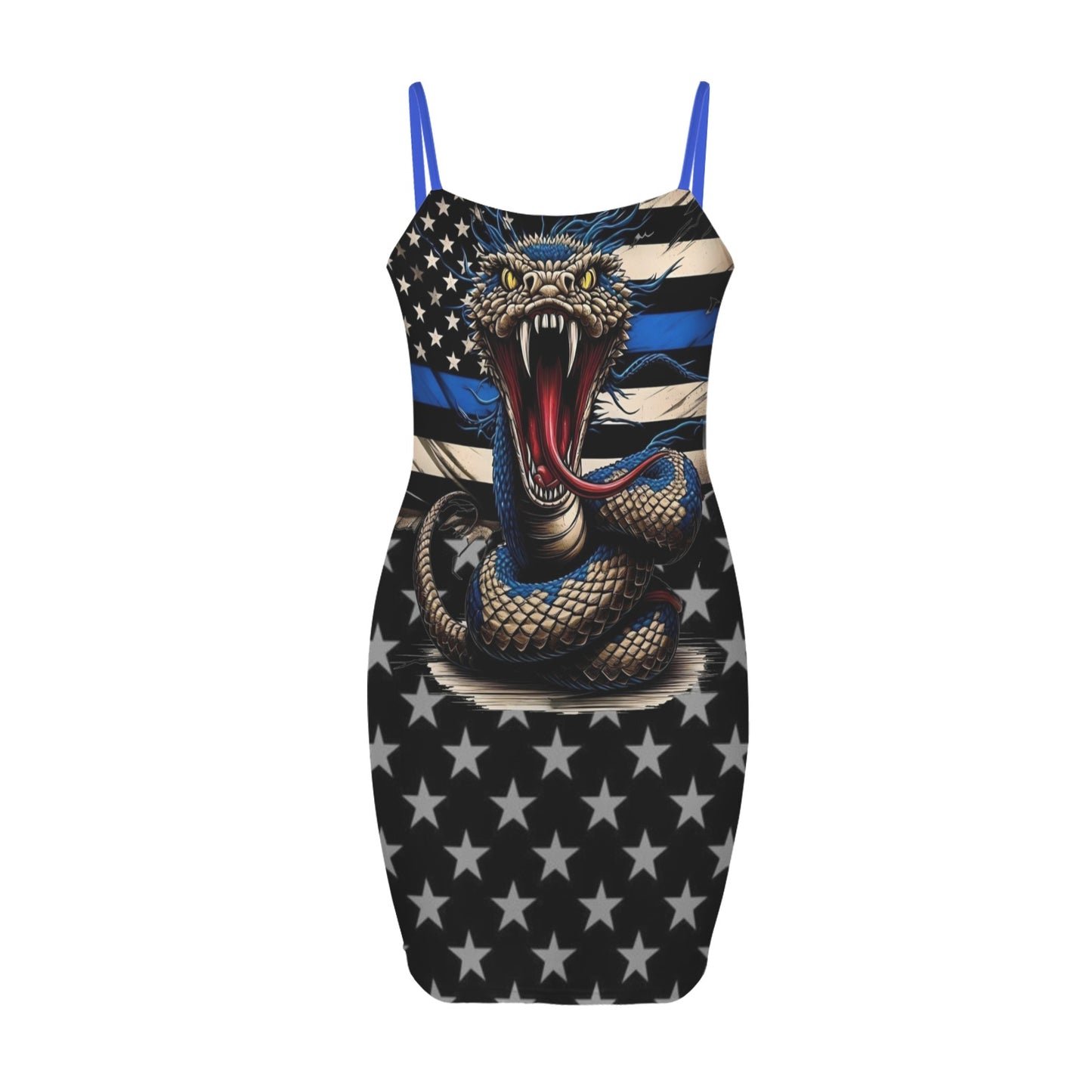 Thin Blue Line Flag Inspired Snake Backless Spaghetti Strap Bodycon Dress