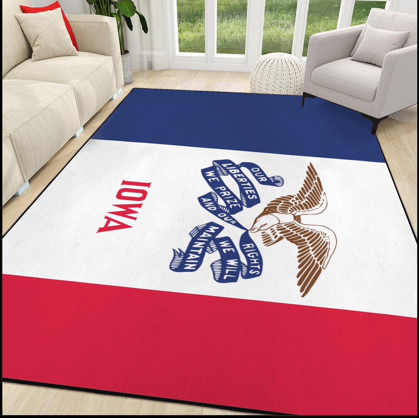 Iowa Flag Inspired 84x60 Inch Area Rug with Black Binding (Made in the USA)