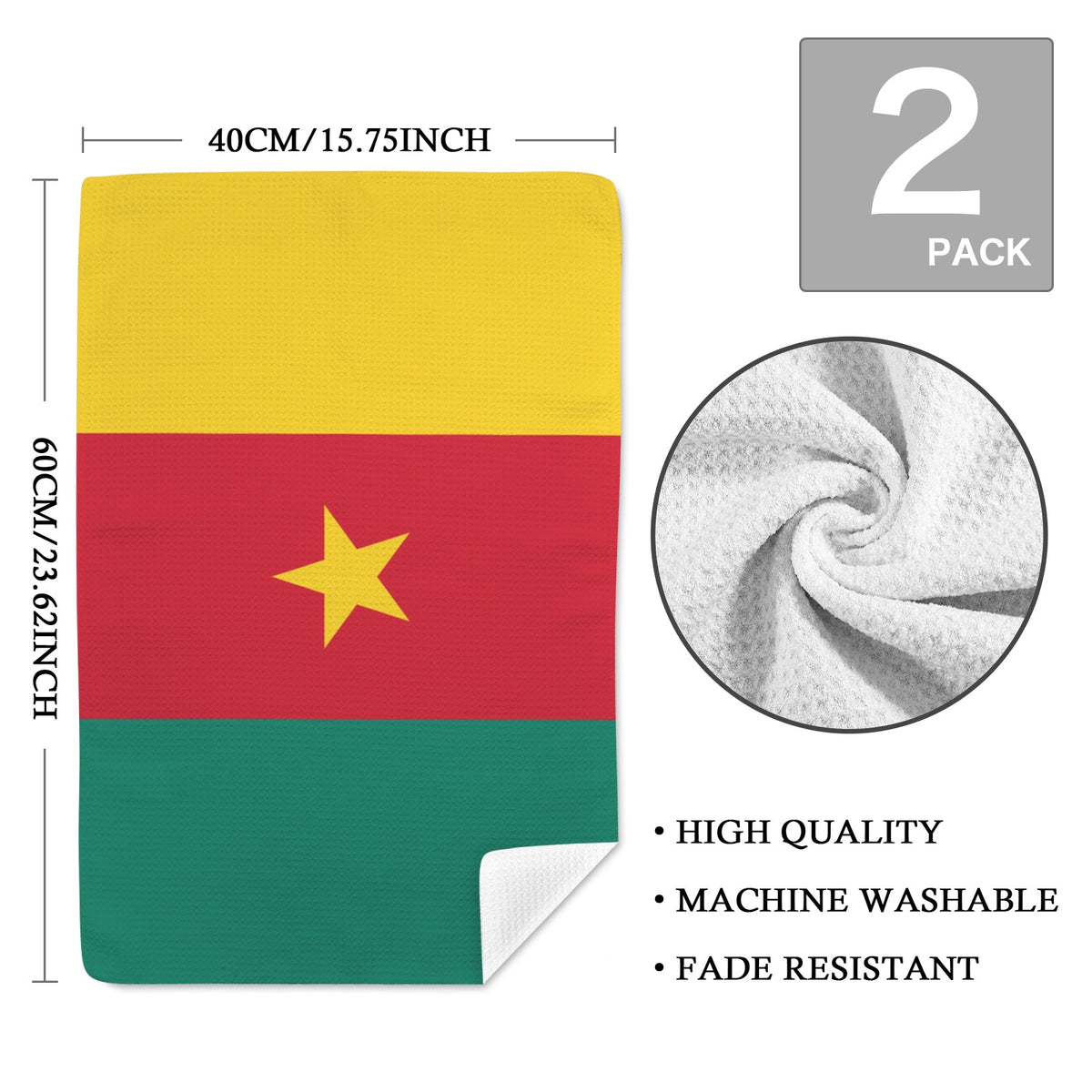 Cameroon Flag Inspired Kitchen Towel 40X60cm (Pack of 2) | Printed In the USA