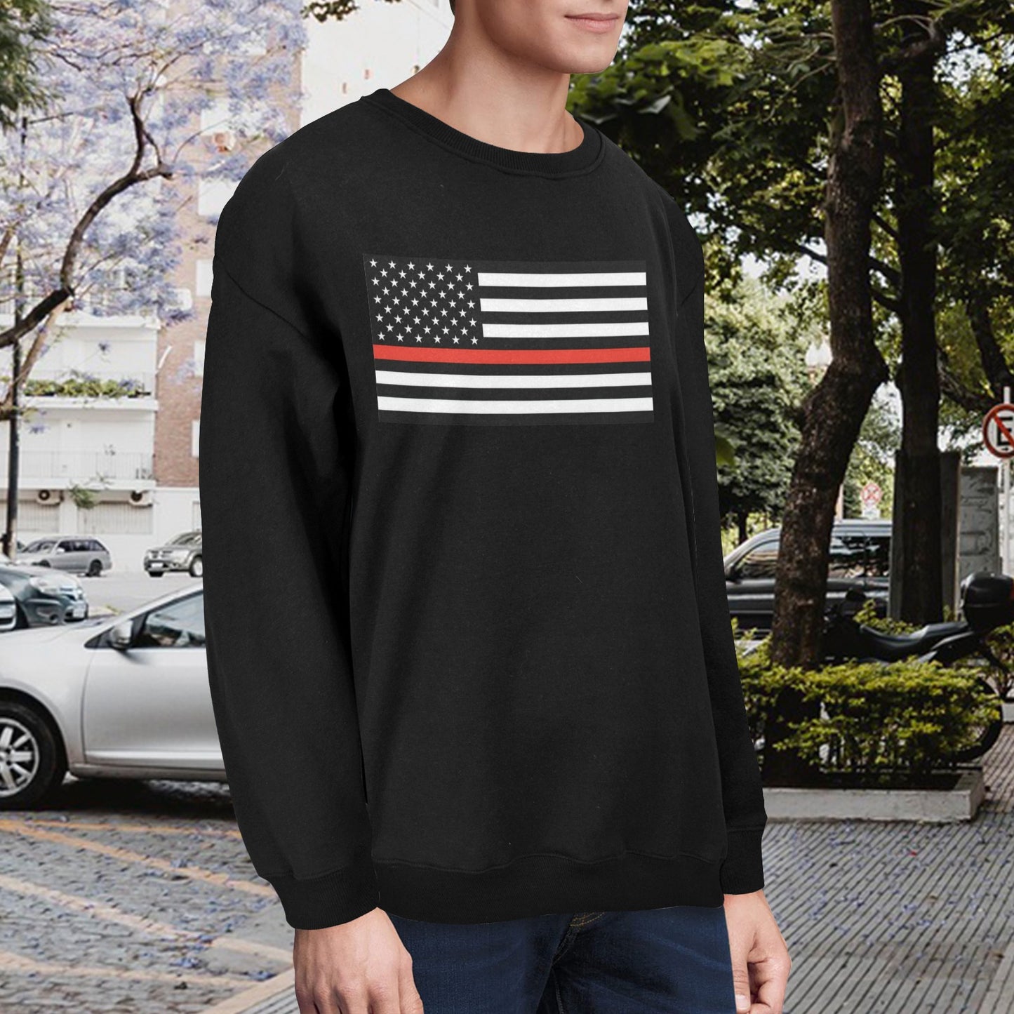 Thin Red Line Flag Unisex Fleece Sweatshirt (Made in the USA)