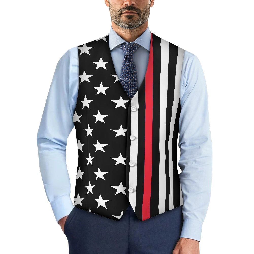 Thin Red Line Flag Inspired Suit vest jacket