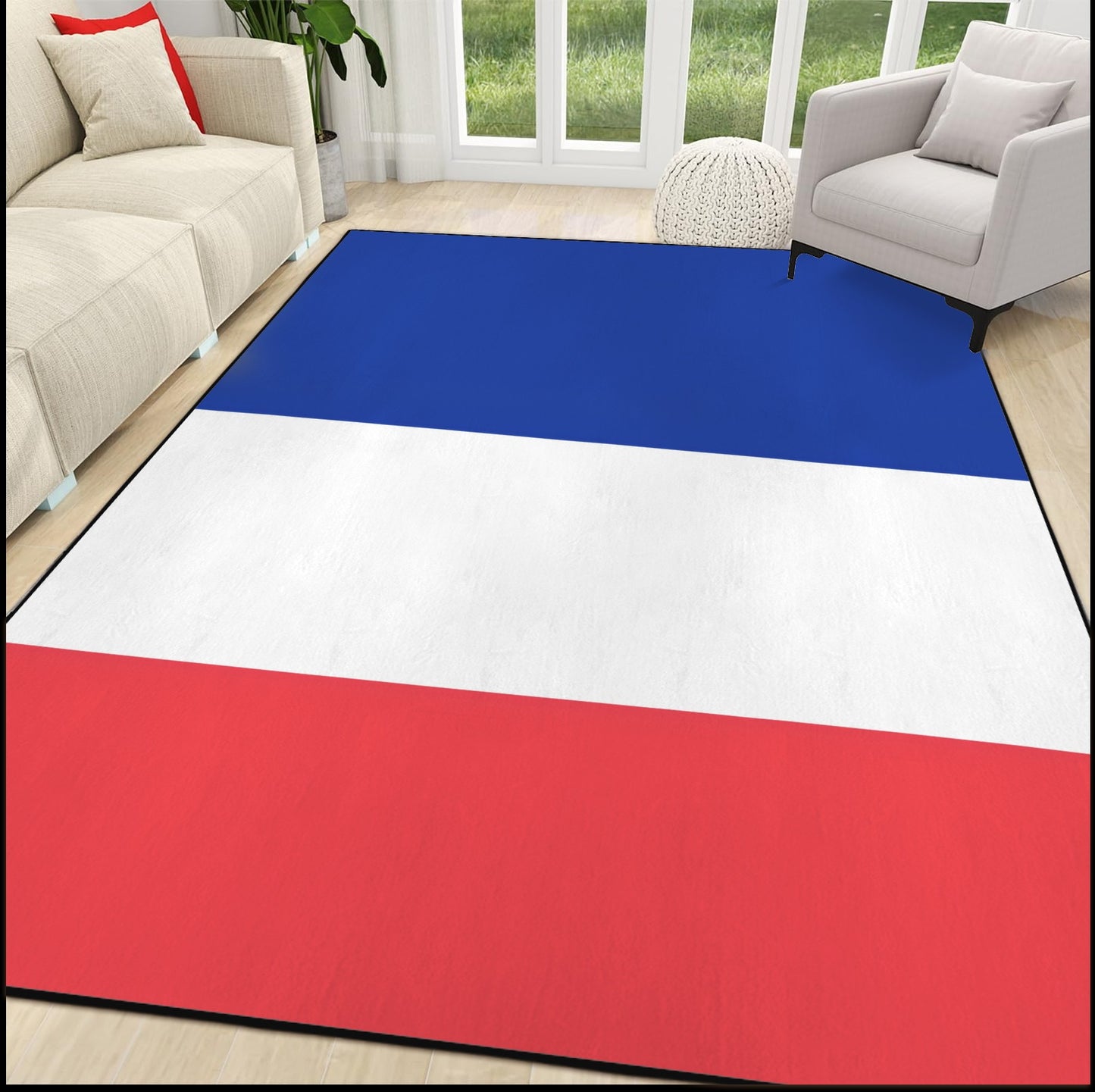 France Flag Inspired 84x60 Inch Area Rug with Black Binding (Made in the USA)