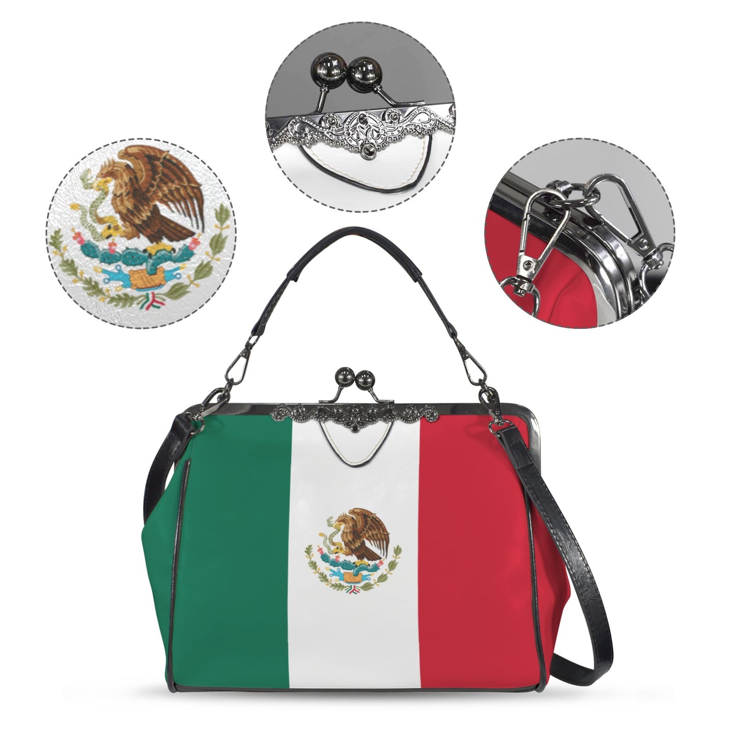 Mexico Flag Inspired Kisslock Crossbody Shoulder Bag