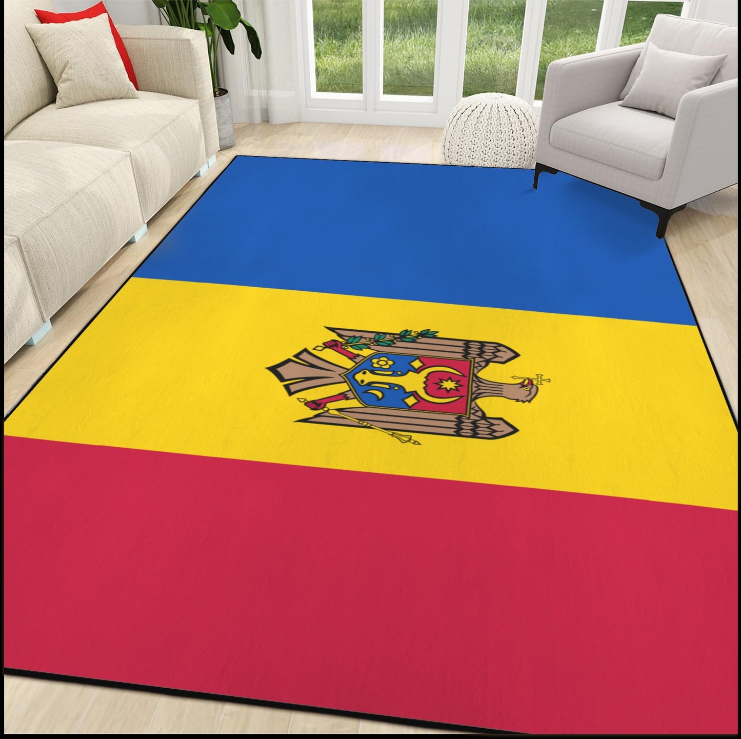 Moldova Flag Inspired 84x60 Inch Area Rug with Black Binding (Made in the USA)