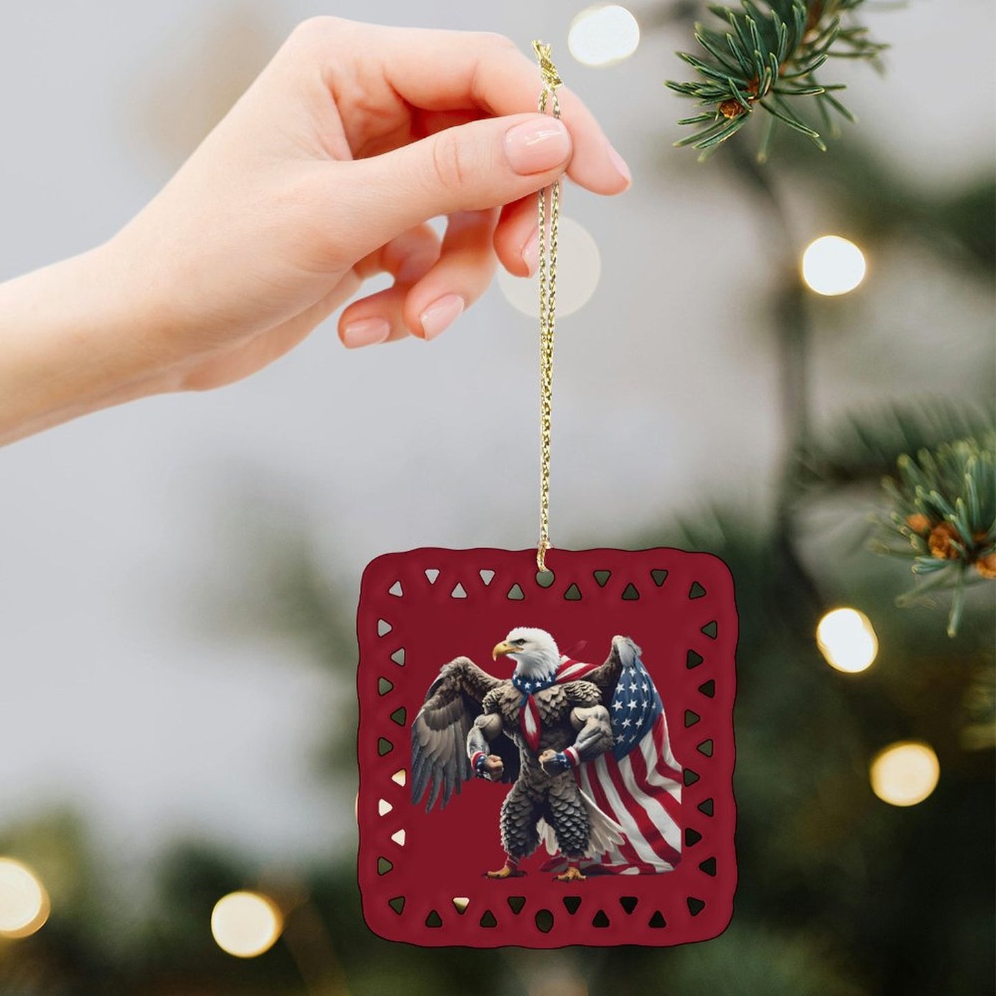 USA/American Flag Inspired Eagle with Cape Square Ceramic Ornament Made in the USA