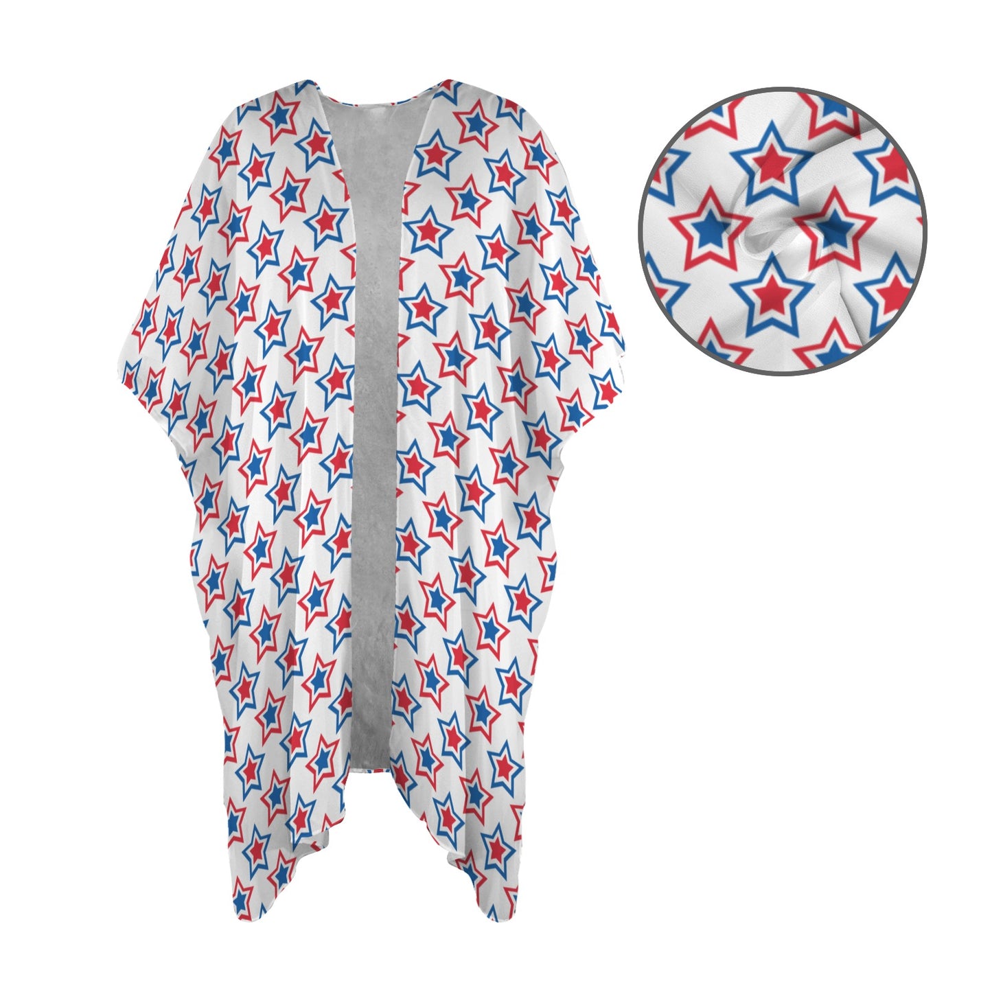 USA/American Flag Inspired Red, White & Blue Stars Pattern Women's Long Cover Up